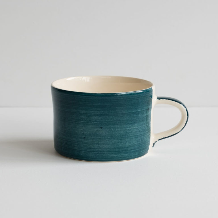 Handmade Teal Wide Mug - Plain Wash