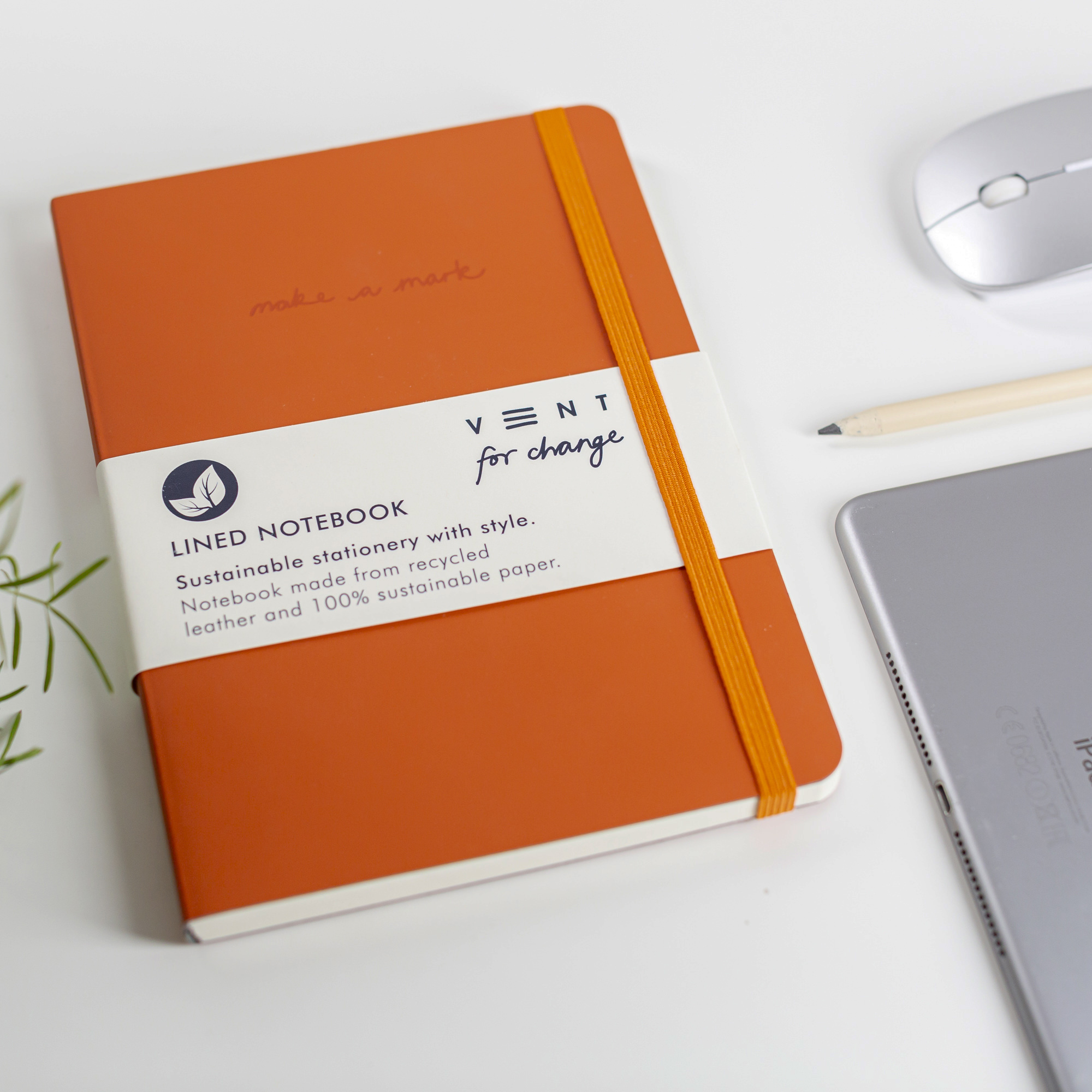 Recycled Leather A5 lined notebook MAKE A MARK ORANGE