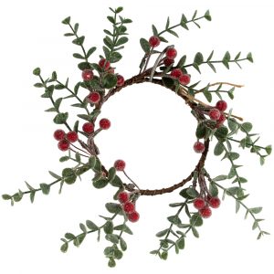 frosted winter red berry candle ring