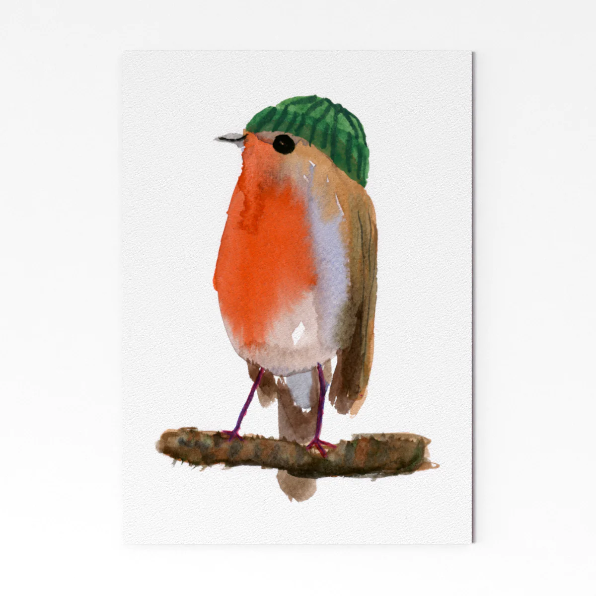 Robin in a Beanie hat A4 Art Print