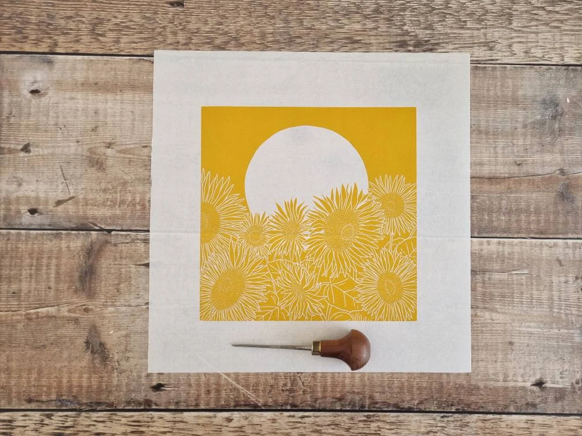 Sunflower Field Lino Print - Image 3