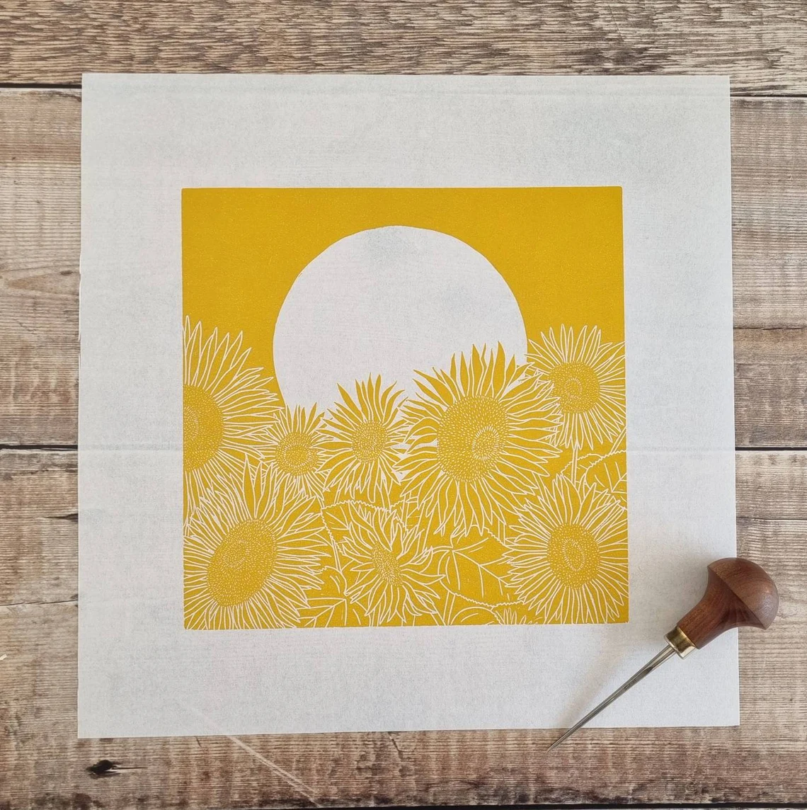 Sunflower Field Lino Print