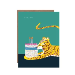 Tiger with Cake Birthday Greeting Card