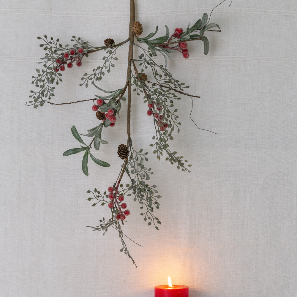 Iced Red Berry Spray with Frosted Leaves - Image 2