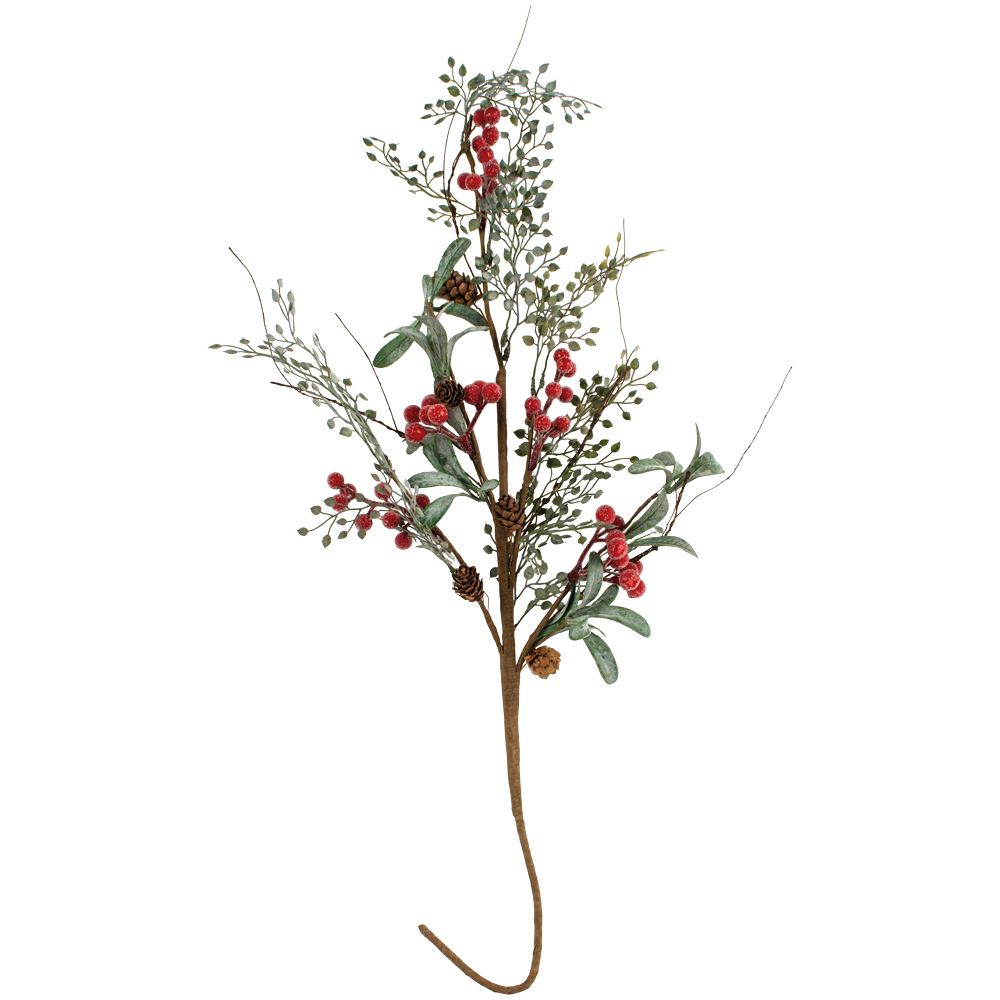 Iced Red Berry Spray with Frosted Leaves