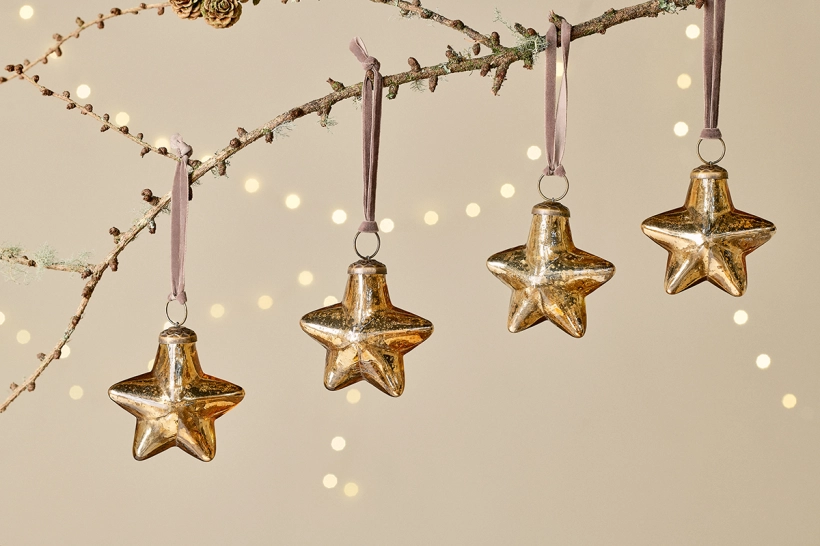 Sardi Star Baubles - Set of 4 - Gold, - Image 2