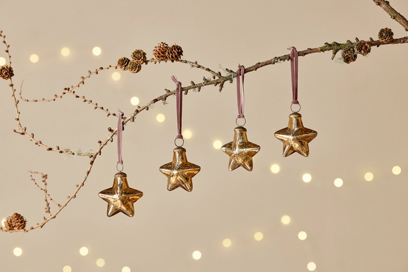 Sardi Star Baubles - Set of 4 - Gold, - Image 4