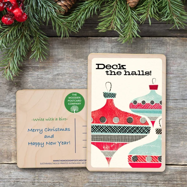 Deck the Halls Wooden Christmas Postcard - Wooden Postcard Co