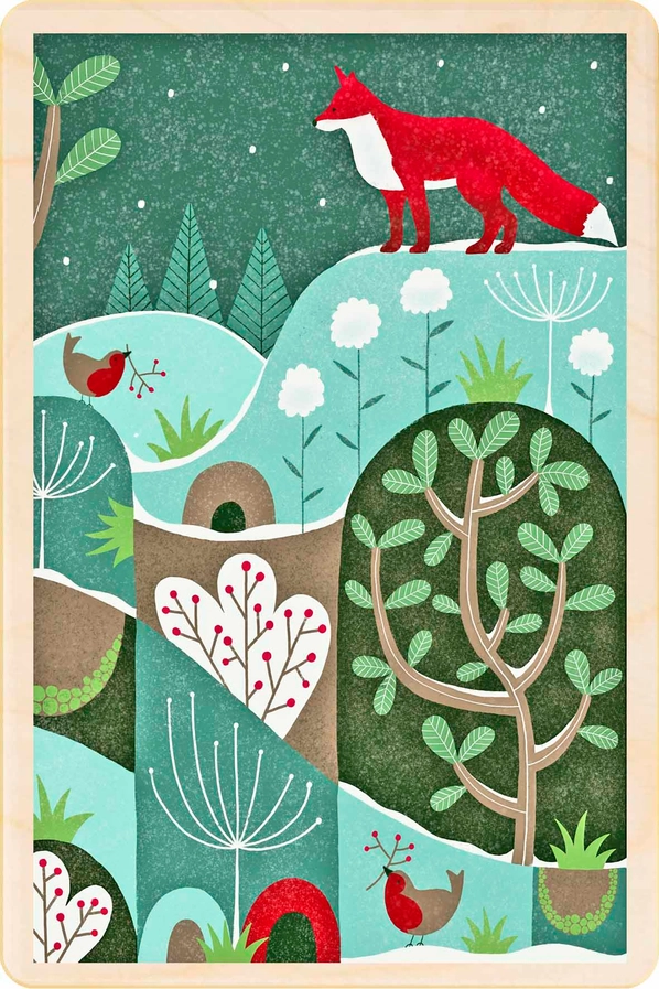 Fox Christmas Wooden Postcard