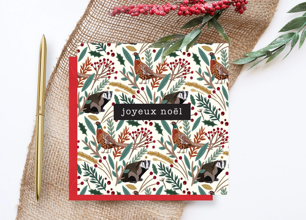 Pheasants and Badgers Christmas Card