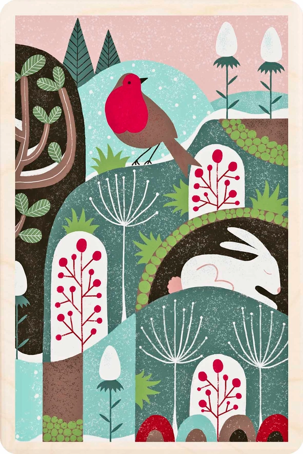 Robin Christmas Wooden Postcard