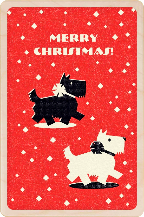 Scotties Christmas Wooden Postcard
