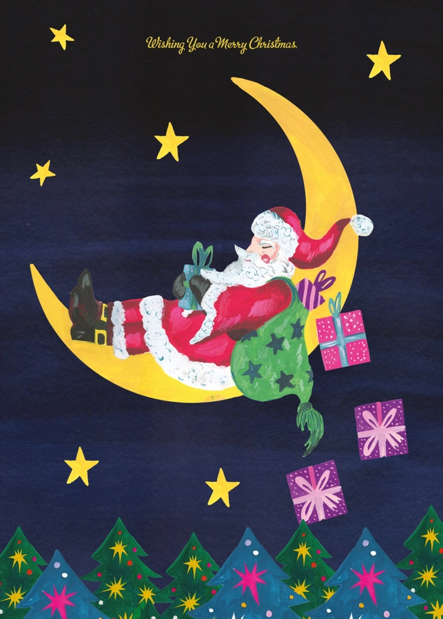 Santa on the Moon Christmas Card - Image 2