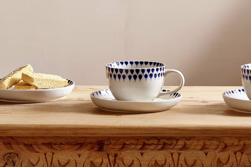 Indigo drop cup and saucer