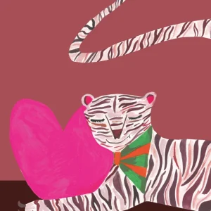 White Tiger and Heart Valentine's Card