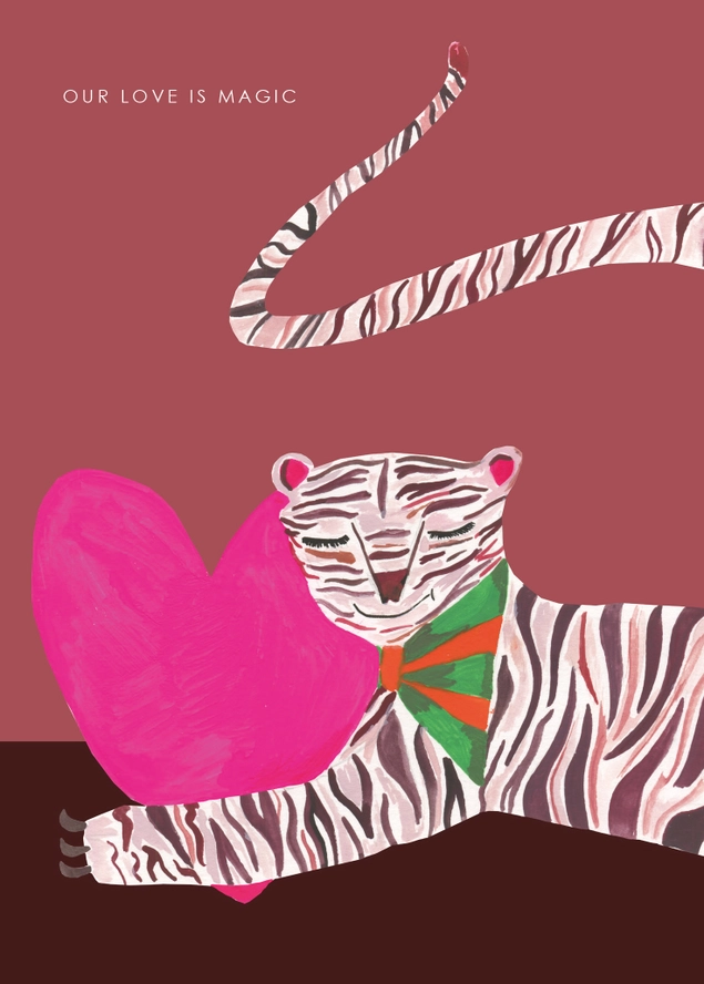 White Tiger and Heart Valentine's Card
