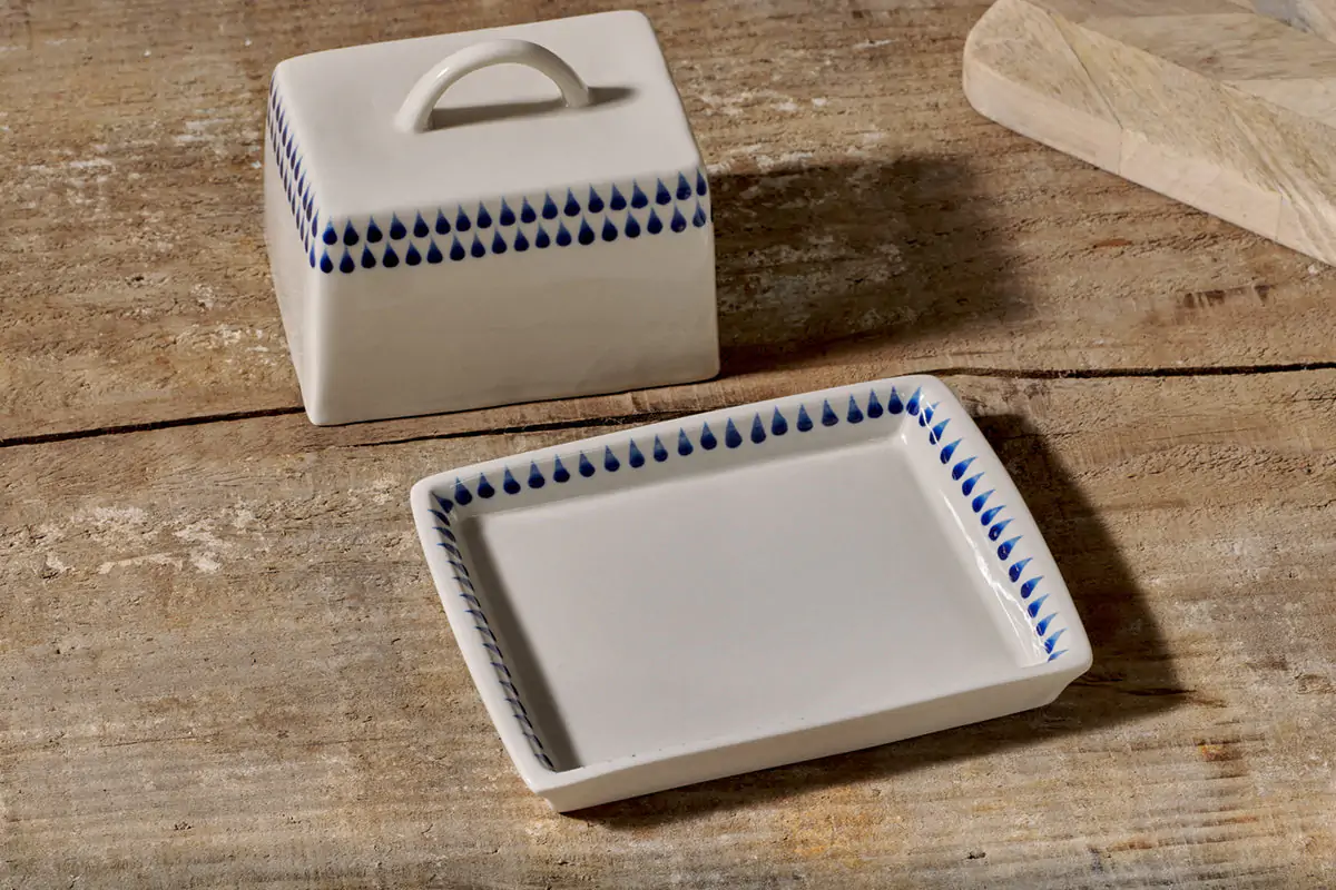 Indigo Drop Ceramic Butter Dish - Image 4