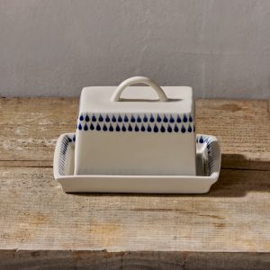 Indigo drop butter dish