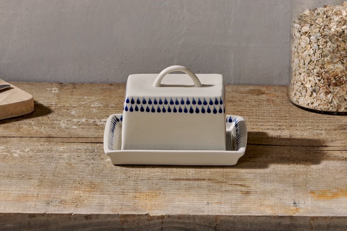 Indigo drop butter dish