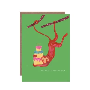 Monkey and Cake Birthday Card