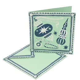 Vintage Baubles Hand Printed Christmas Greeting Card - Blue
