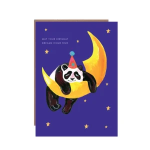 Panda on Moon Birthday Card