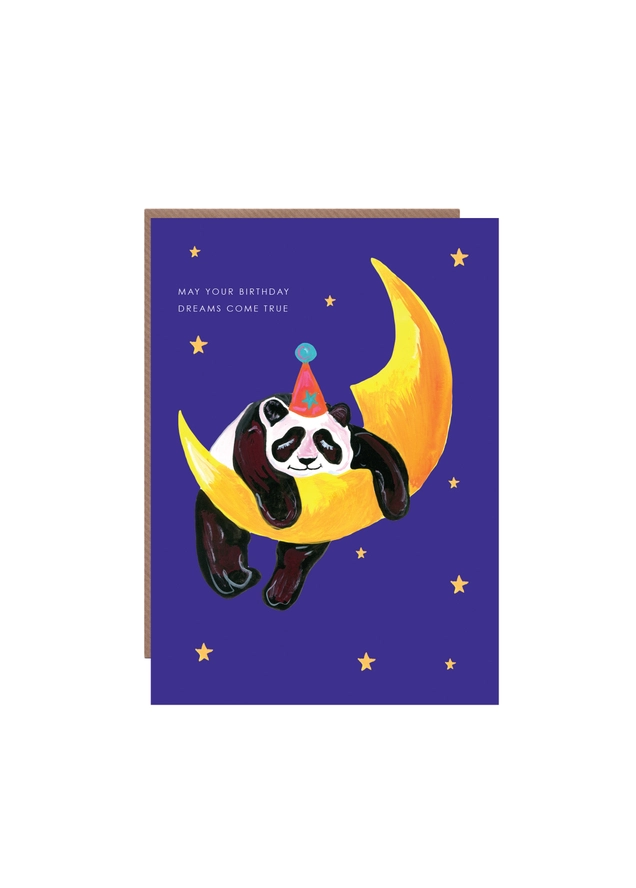 Panda on Moon Birthday Card