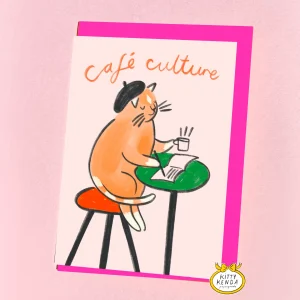 Cafe Culture Cat Greeting Card