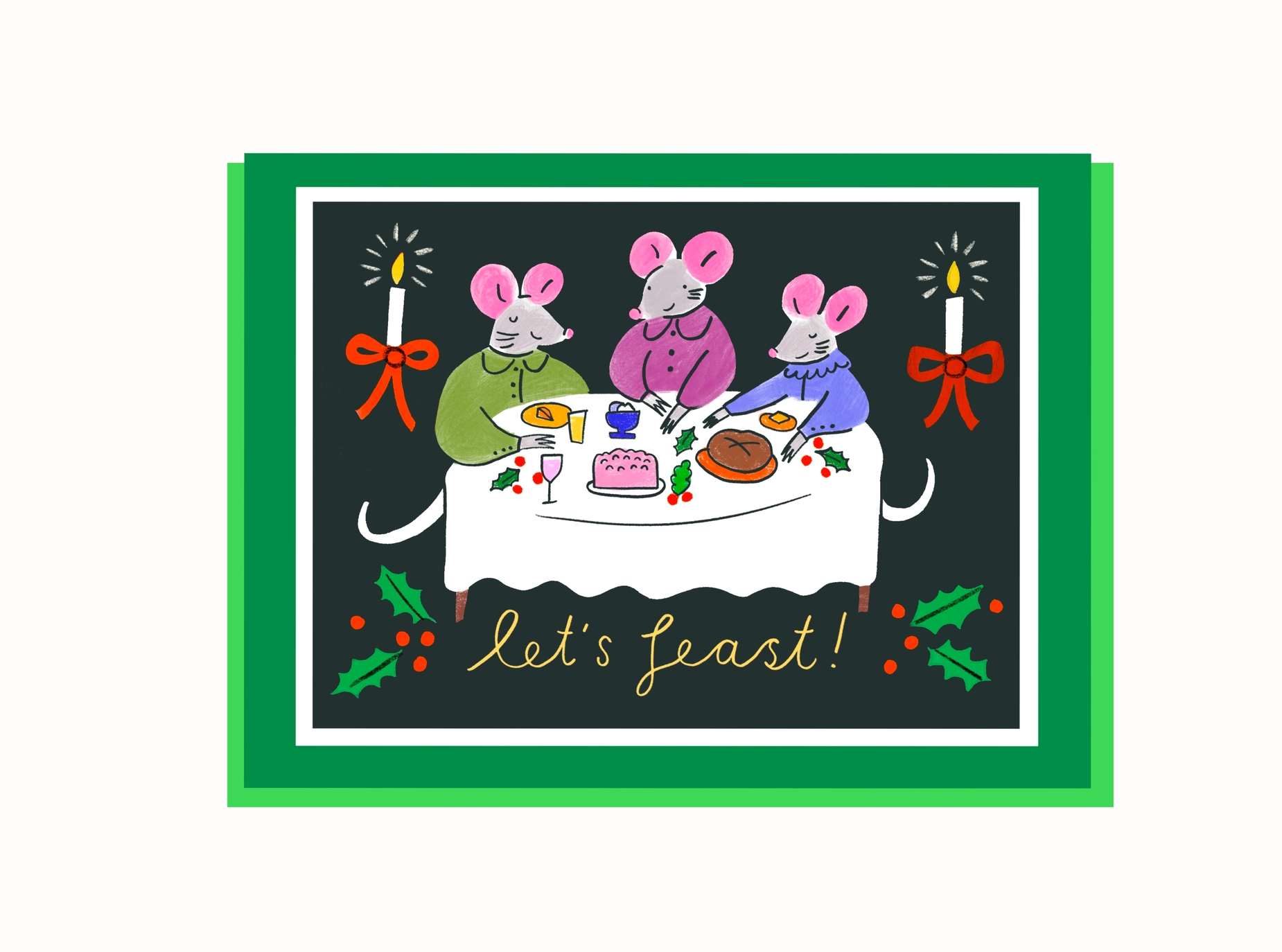 Feasting Mice Christmas Card