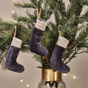 Karru Mini Velvet Stockings Decoration - Set of 3 - Indigo