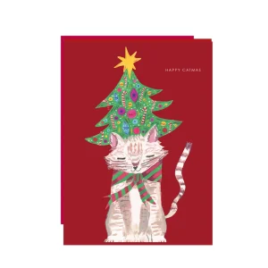 Cat and Christmas Tree Christmas Card