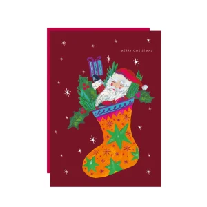 Santa in Stocking Christmas Card