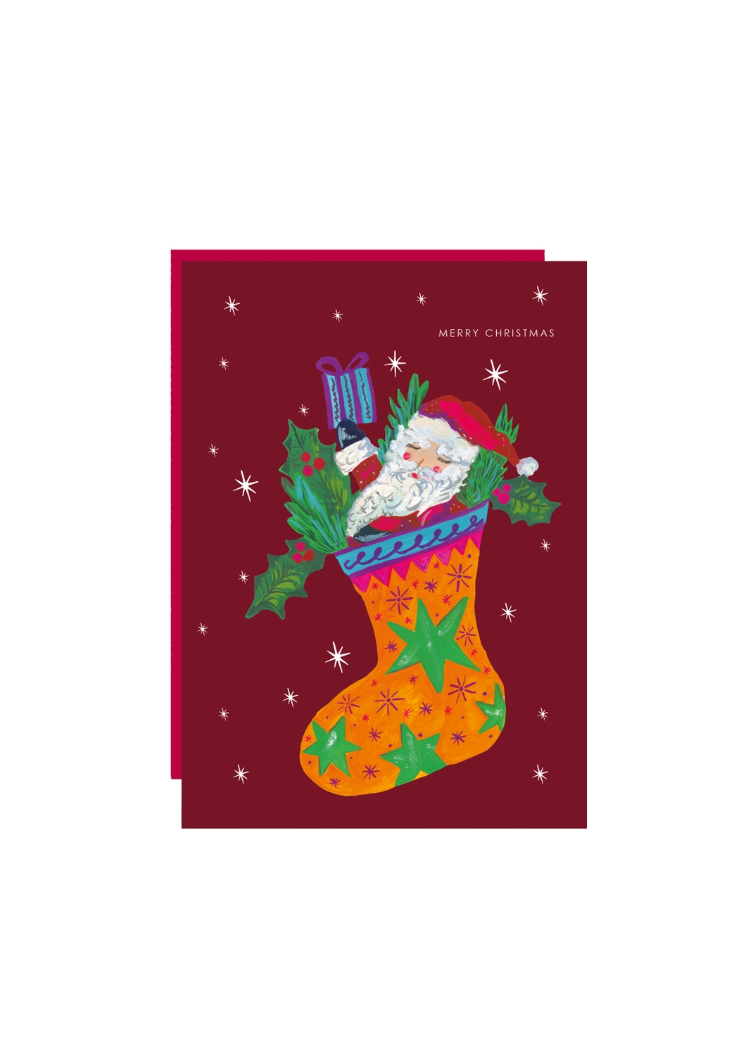 Santa in Stocking Christmas Card