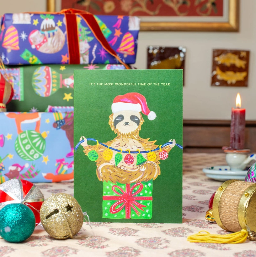 Festive Sloth Christmas Card - Image 2