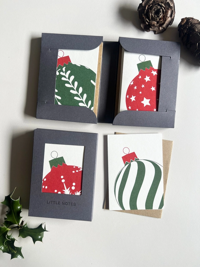Red and Green Bauble Little Notes Card Set - Boxed