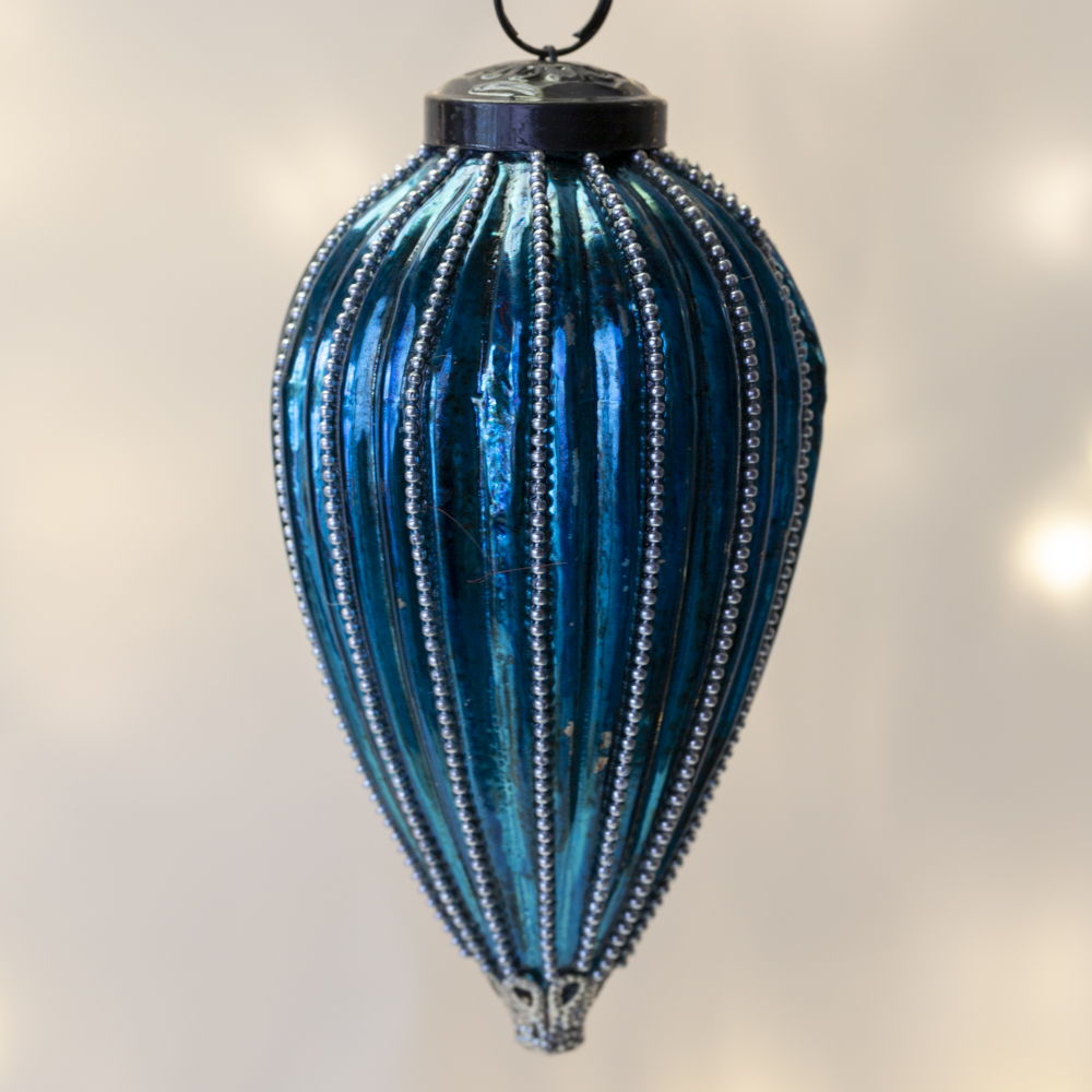 Beaded Blue Cone Bauble