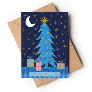 Blue Folk Art Christmas Tree Card