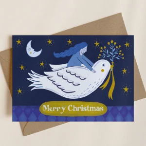 Folk Dove and Girl Christmas Card