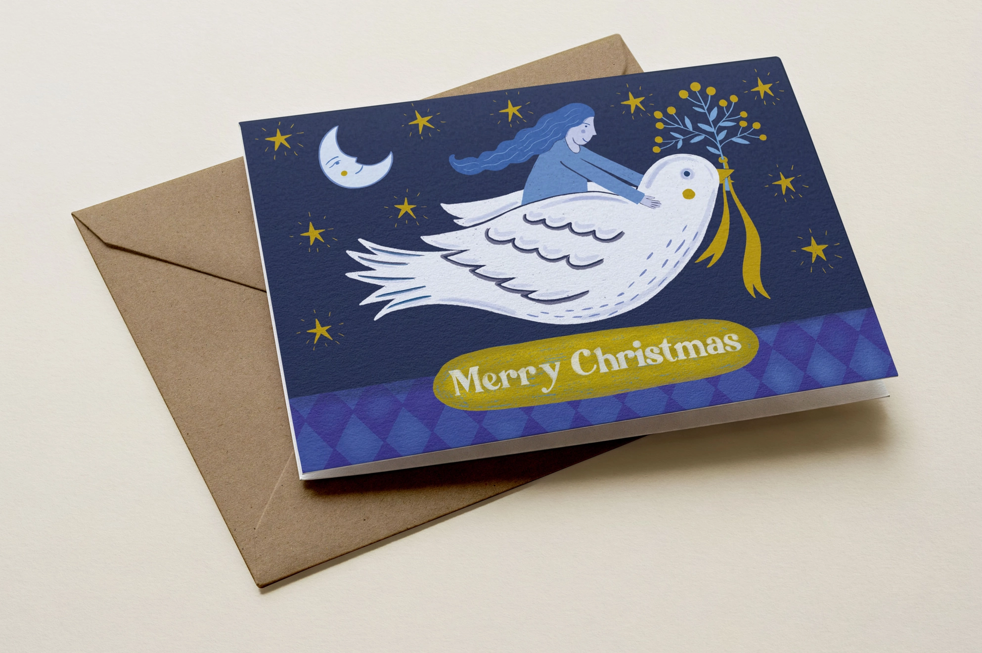 Folk Dove and Girl Christmas Card - Image 4
