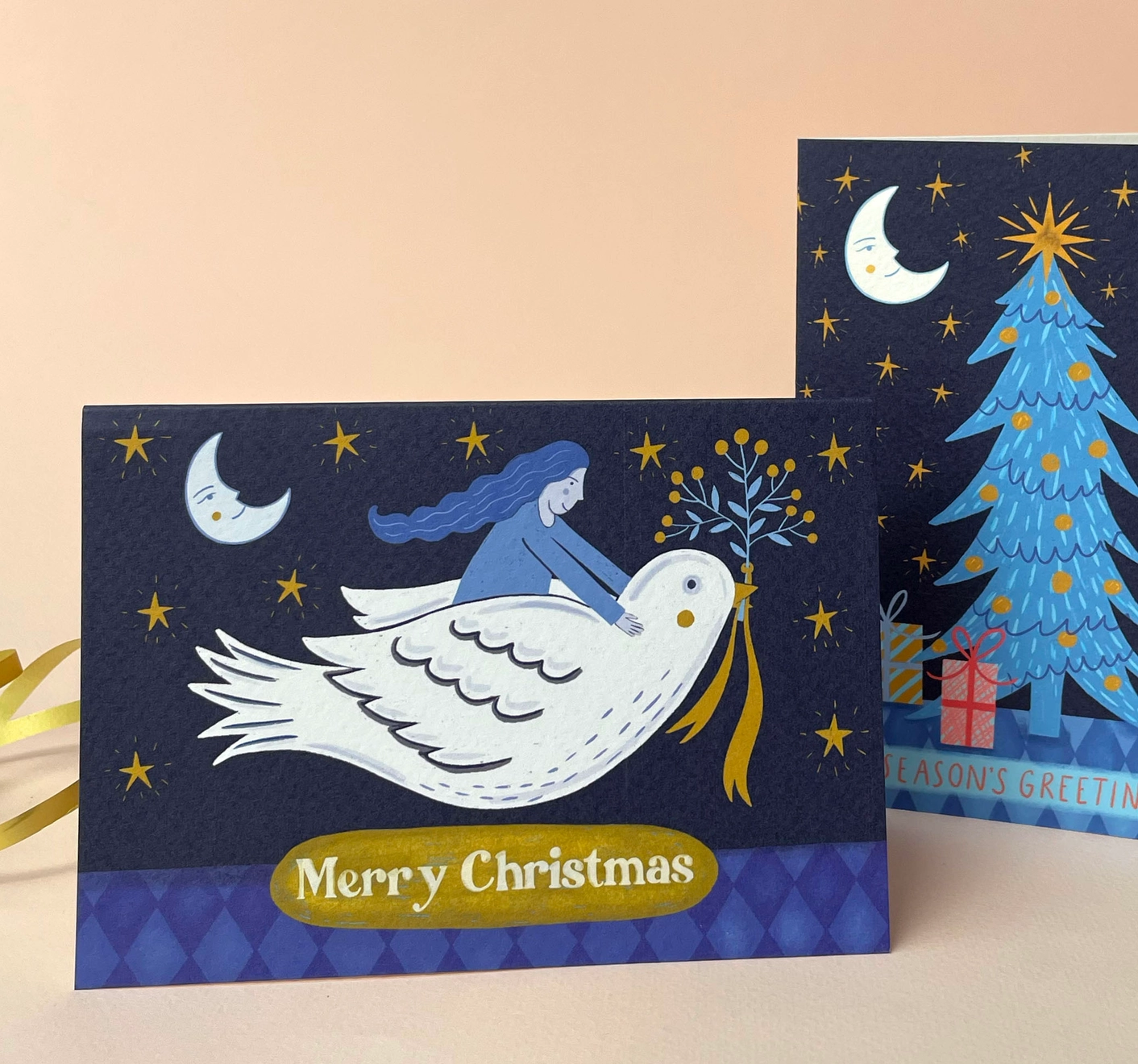 Folk Dove and Girl Christmas Card - Image 3