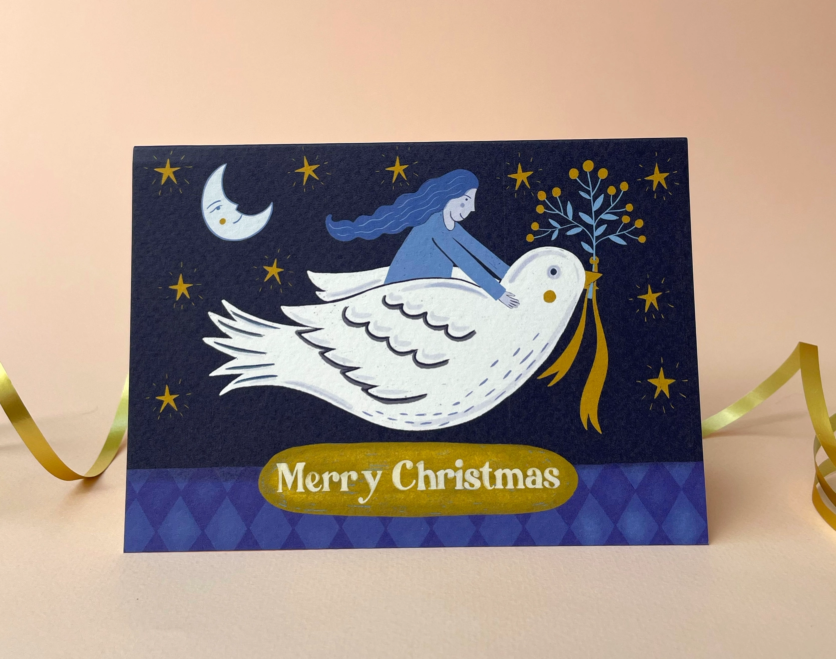 Folk Dove and Girl Christmas Card - Image 2