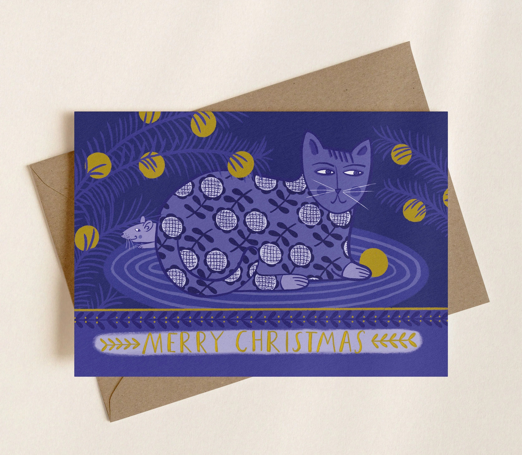 Folk Style Christmas Cat Card