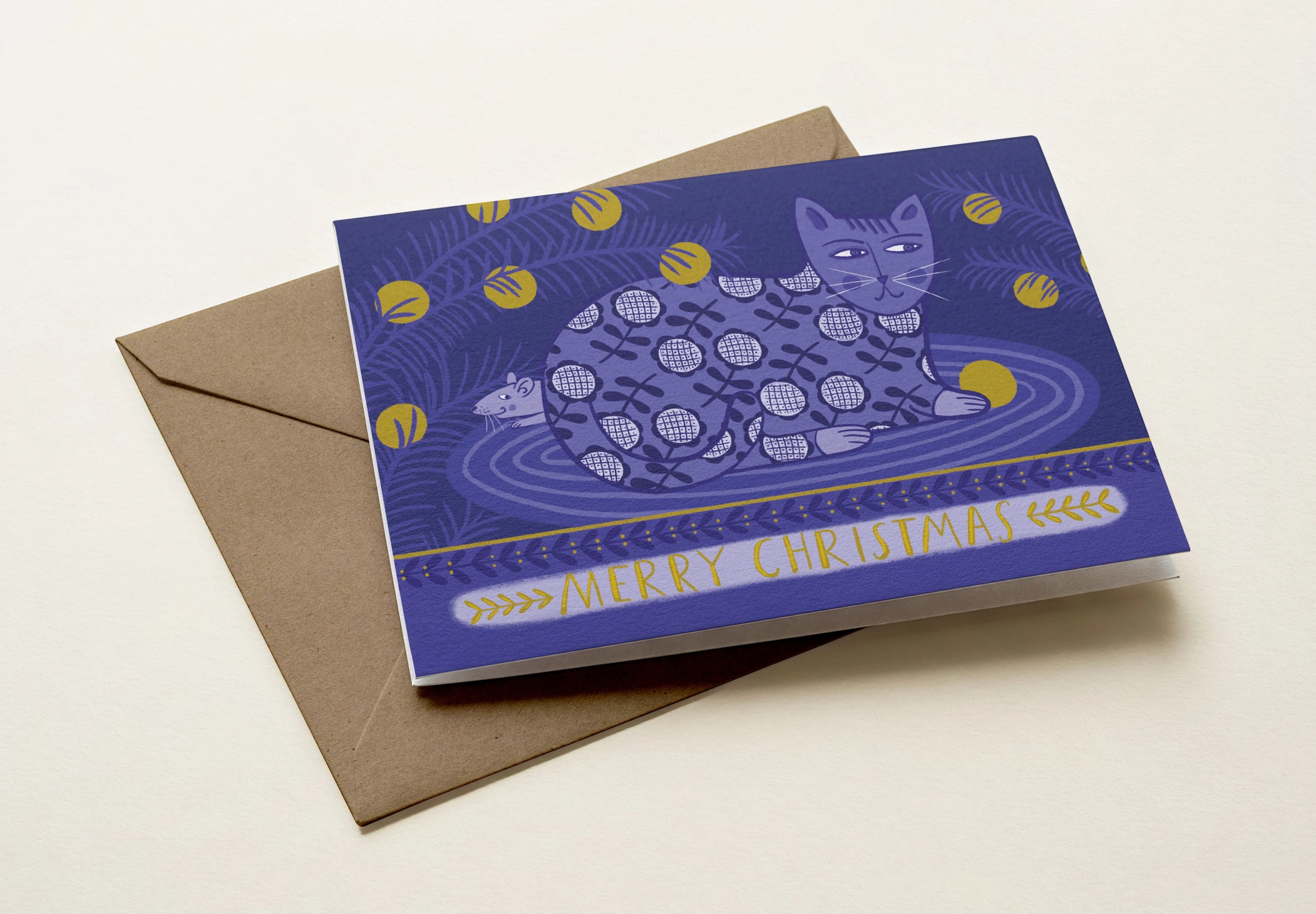 Folk Style Christmas Cat Card - Image 2