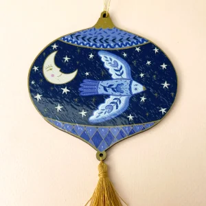 Folk Floral Bird Wooden Hanging Decoration